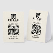 Plaque De Table QR Code Menu Light Beige Linen Custom Logo (Recto/verso)