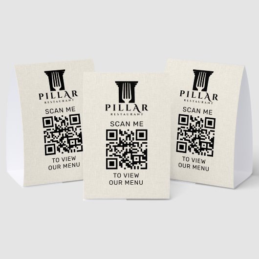 Plaque De Table QR Code Menu Light Beige Linen Custom Logo (Insitu (multi))