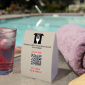 Plaque De Table QR Code Menu Light Beige Linen Custom Logo (InVersositu (sur table))