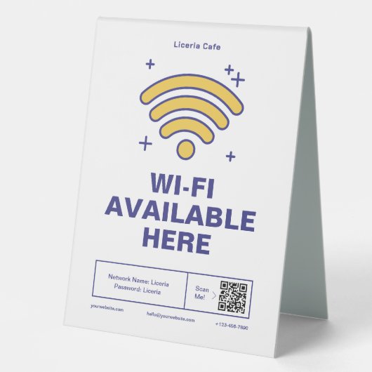 Plaque De Table Qr Code Nom commercial Minimal wifi Détails (Recto)