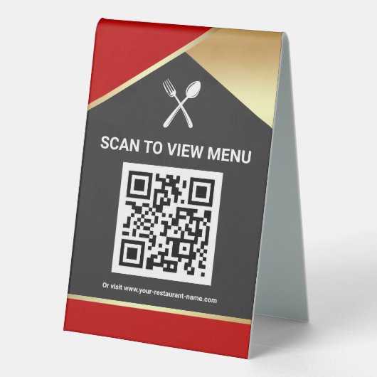 Plaque De Table QR Code Red Gold Menu numérique pour les restauran (Verso)