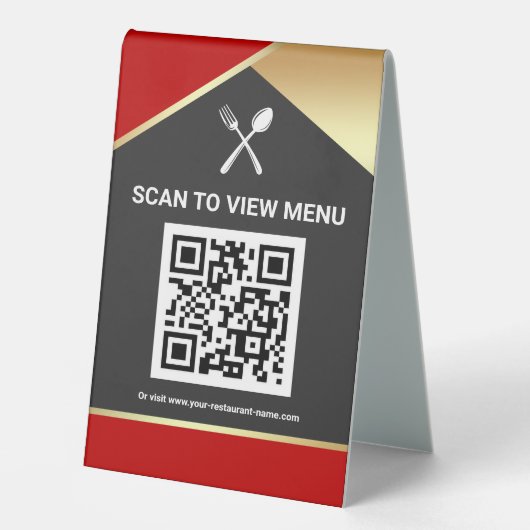 Plaque De Table QR Code Red Gold Menu numérique pour les restauran (Recto)