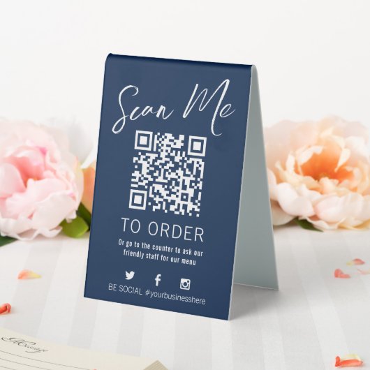 Plaque De Table QR code scan menu numéro de table accueil bleu (In SItu (Mariage))