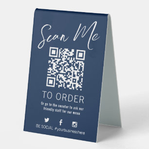 Plaque De Table QR code scan menu numéro de table accueil bleu