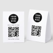 Plaque De Table QR Code White Business Logo Scan Here (Recto/verso)
