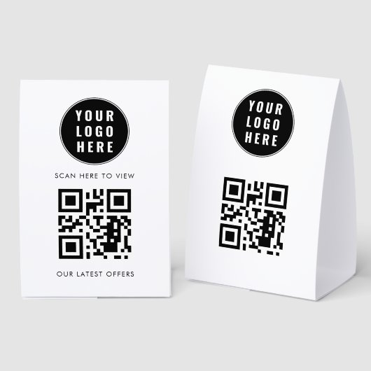 Plaque De Table QR Code White Business Logo Scan Here (Recto/verso)