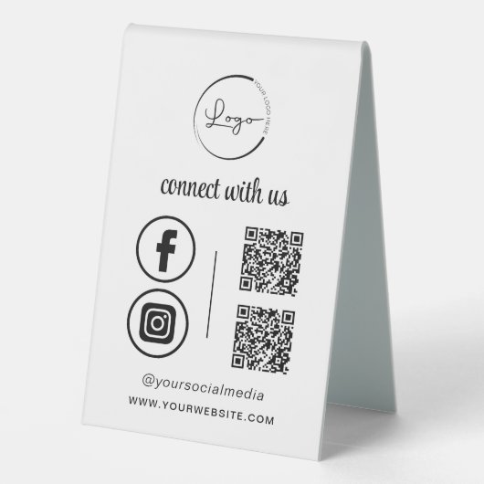 Plaque De Table QR Connect With Us Business Logo Médias sociaux (Verso)