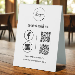 Plaque De Table QR Connect With Us Business Logo Médias sociaux