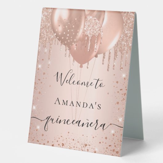 Plaque De Table Quinceanera rose or parties scintillant blush fête (Recto)