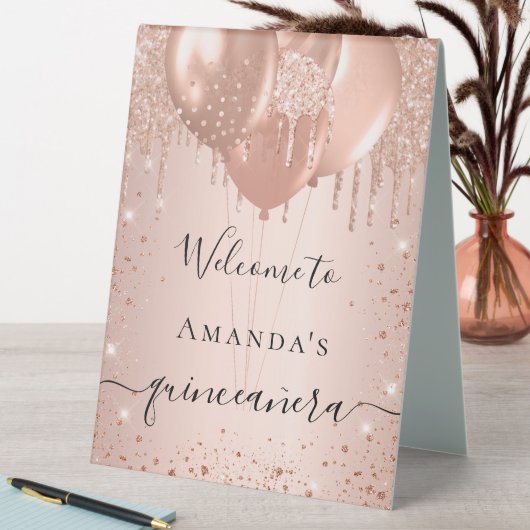 Plaque De Table Quinceanera rose or parties scintillant blush fête (En SItu (Tableau))