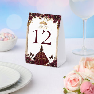 Plaque De Table Quinceañera Roses Bourgeois Or Émeraude Bourgogne