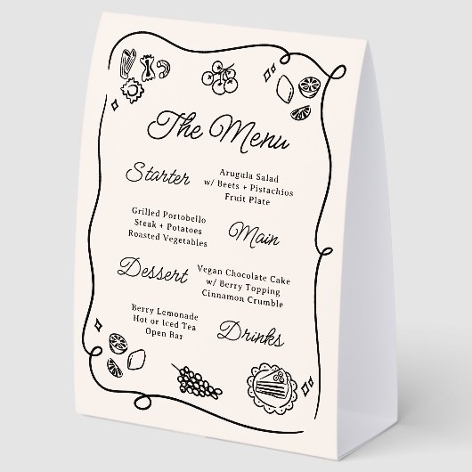 Plaque De Table Quirky & Whimsical Menu (Arrière)