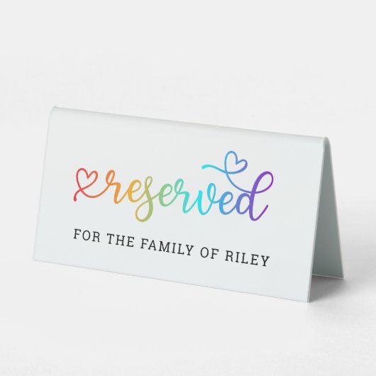 Plaque De Table Rainbow Heart Script réservé Mariage LGBT (Recto)