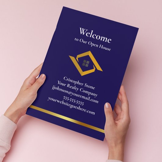 Plaque De Table Real Estate Navy Blue House Logo Modern Realtor