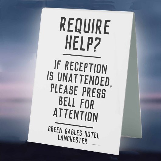 Plaque De Table Réception de l'hôtel Instructions sans surveillanc