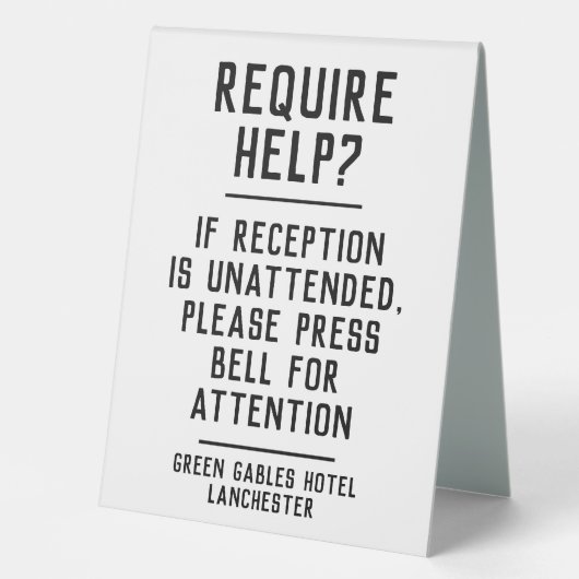 Plaque De Table Réception de l'hôtel Instructions sans surveillanc (Recto)