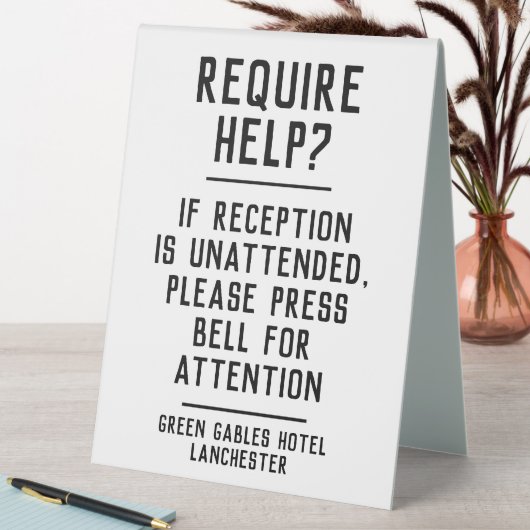 Plaque De Table Réception de l'hôtel Instructions sans surveillanc (En SItu (Tableau))