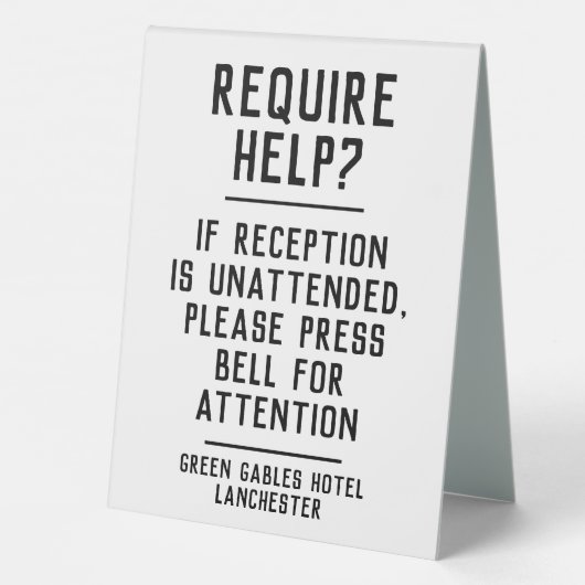 Plaque De Table Réception de l'hôtel Instructions sans surveillanc (Verso)