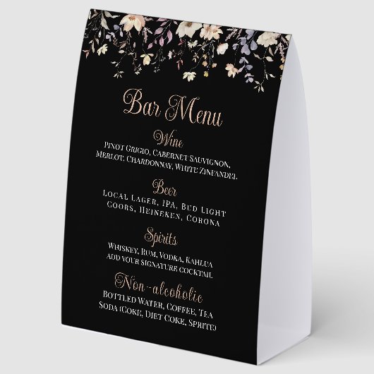 Plaque De Table Réception de mariage bohème noir à floraison éléga (Recto)