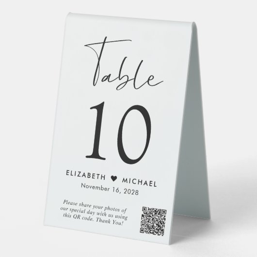 Plaque De Table Réception de mariage chic Script QR Code (Verso)