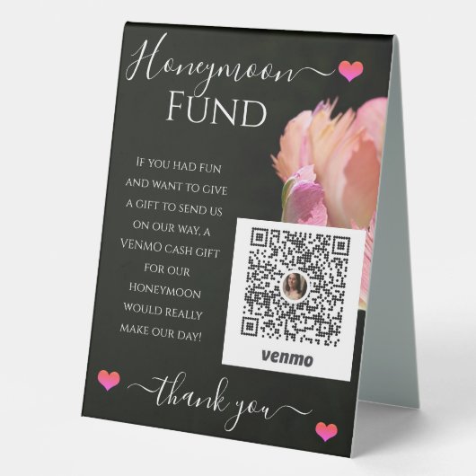 Plaque De Table Réception de mariage élégant Venmo Honeymoon Fund (Recto)