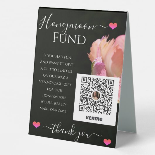 Plaque De Table Réception de mariage élégant Venmo Honeymoon Fund (Verso)