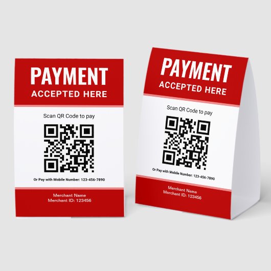 Plaque De Table Red e-Wallet Scan to Pay QR Code Payment (Recto/verso)