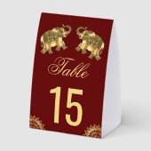 Plaque De Table Red Gold Elephants Indian Wedding Table Number (Verso)