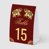 Plaque De Table Red Gold Elephants Indian Wedding Table Number (Recto)