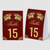 Plaque De Table Red Gold Elephants Indian Wedding Table Number (Recto/verso)