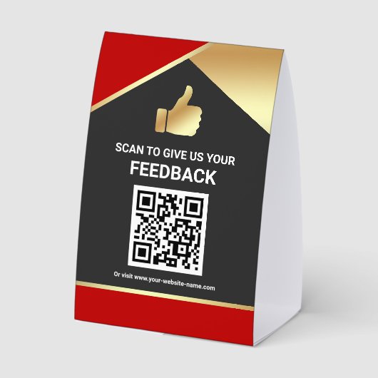 Plaque De Table Red Gold QR Code Customer Feedback Review (Verso)