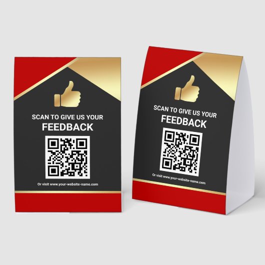 Plaque De Table Red Gold QR Code Customer Feedback Review (Recto/verso)
