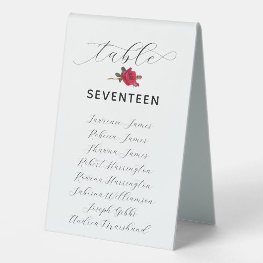Plaque De Table Red Rose Wedding Reception Table Seating (Verso)