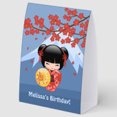 Plaque De Table Red Sakura Kokeshi Cute Geisha Girl Blue (Recto)