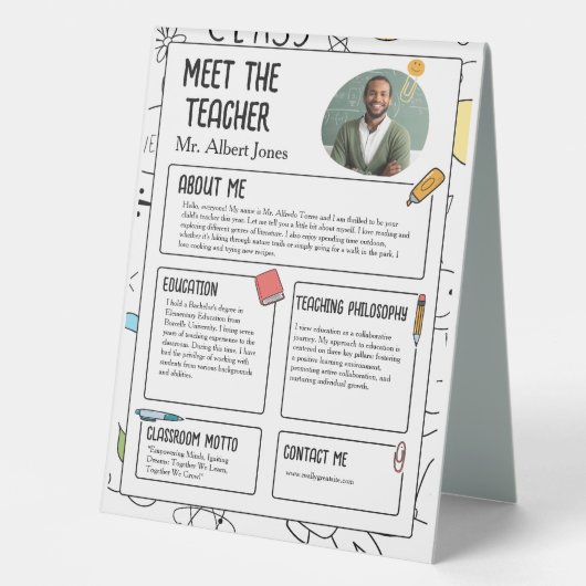 Plaque De Table Rencontrez l'enseignant Moderne Retour à l'école F (Recto)