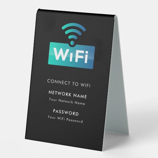 Plaque De Table Réseau Wifi Personnalisé Connexion Noir Moderne (Recto)