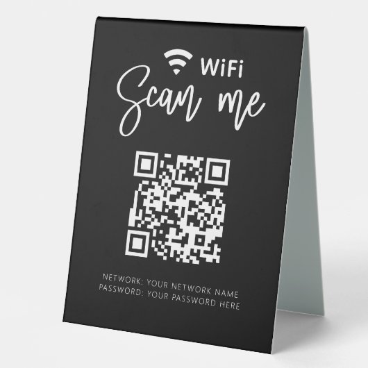 Plaque De Table Réseau Wifi QR Code Black Modern Business (Recto)