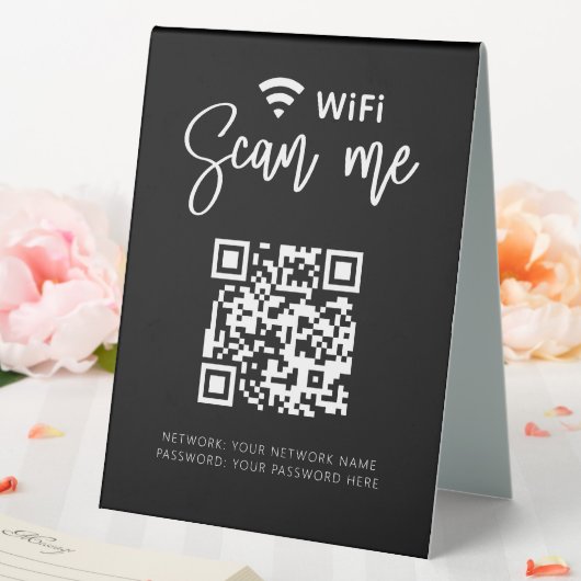 Plaque De Table Réseau Wifi QR Code Black Modern Business (In SItu (Mariage))