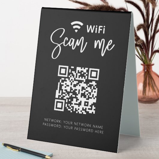 Plaque De Table Réseau Wifi QR Code Black Modern Business (En SItu (Tableau))