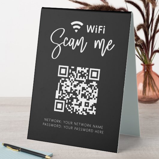 Plaque De Table Réseau Wifi QR Code Black Modern Business (En SItu (Tableau))