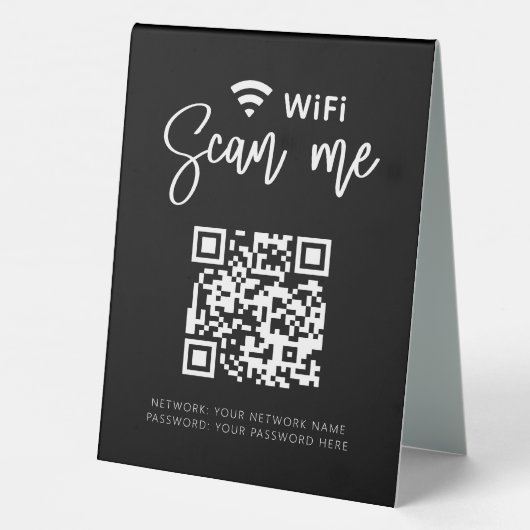 Plaque De Table Réseau Wifi QR Code Black Modern Business (Verso)