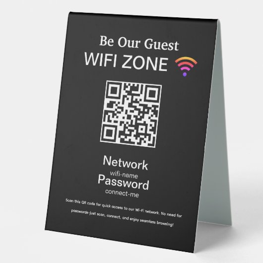 Plaque De Table Réseau Wifi | QR Code Internet Scan pour se connec (Recto)