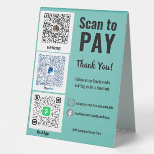 Plaque De Table Réseaux sociaux Payez ici QR Venmo PayPal