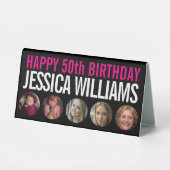 Plaque De Table Réservé 50e anniversaire noir blanc rose cinq phot (Recto)