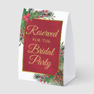 Plaque De Table Réservé à la fête de mariage festive holly & pin