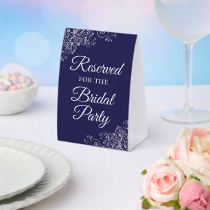 Plaque De Table Réservé à la mariée Elégant Navy Argent