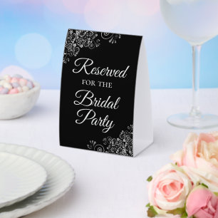 Plaque De Table Réservé à la mariée Elégant Noir Argent