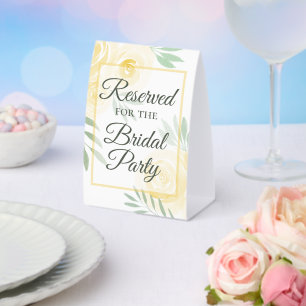 Plaque De Table Réservé à la Mariée Roses Jaune Beurre