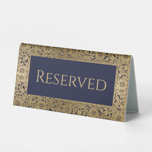 Plaque De Table Réservé Elegant Vintage Gold Roses Marine Bleu ong