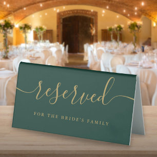 Plaque De Table Réservé Mariage Écriture Vert Émeraude Et Or